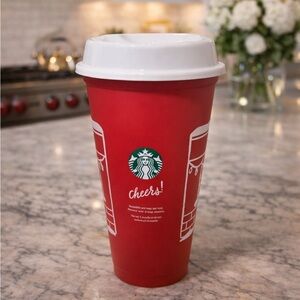 New reusable Starbucks Cheerful Red Tumbler with White Lid